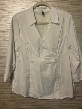 NYDJ White Wrap-Style Collared Blouse